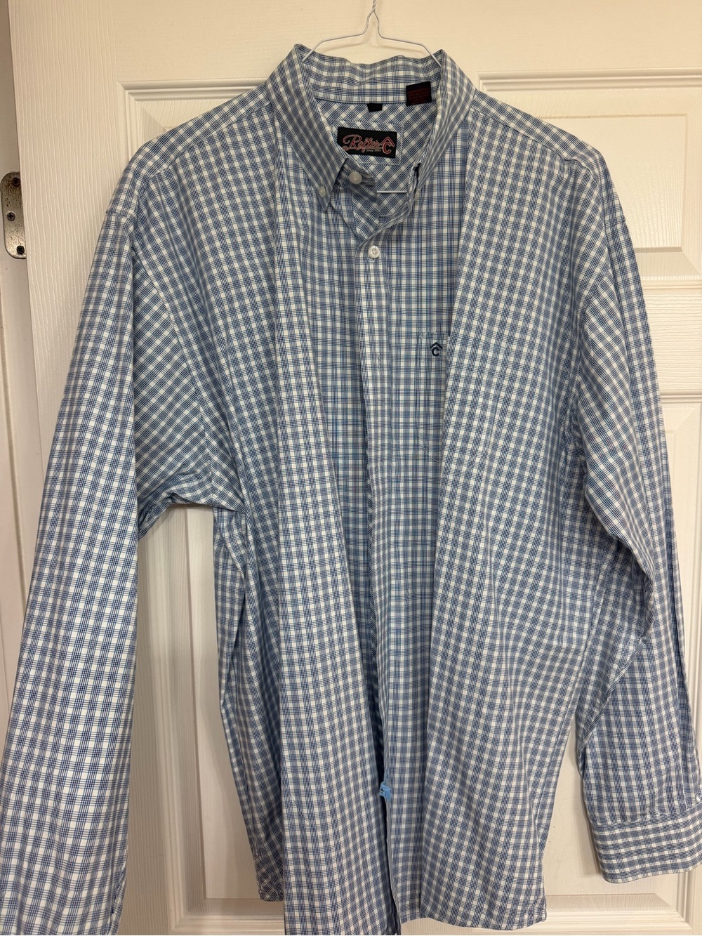 Rafter C Blue and White Gingham Button-Down Dress Shirt